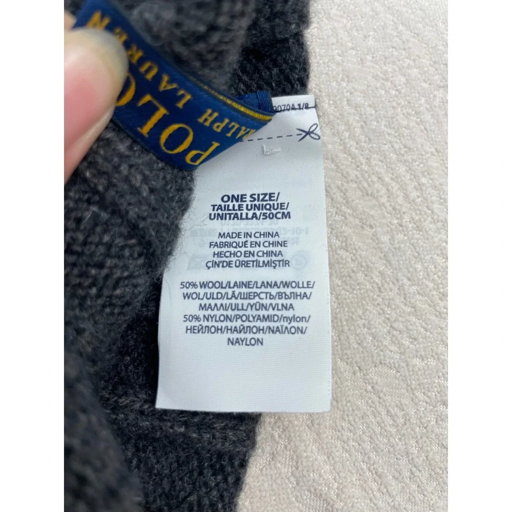 Polo Ralph Lauren Kids Charcoal Grey Wool Blend Ribbed Knit Beanie Hat One Size